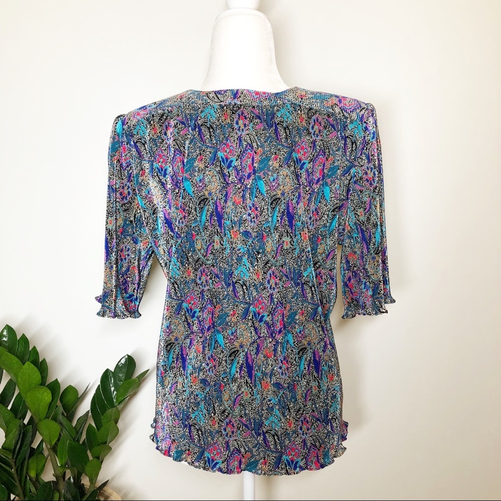 Vintage Bright Floral Paisley Button Front Blouse - Picture 4 of 10